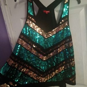 Size large sequence green gold and black striped bongo top